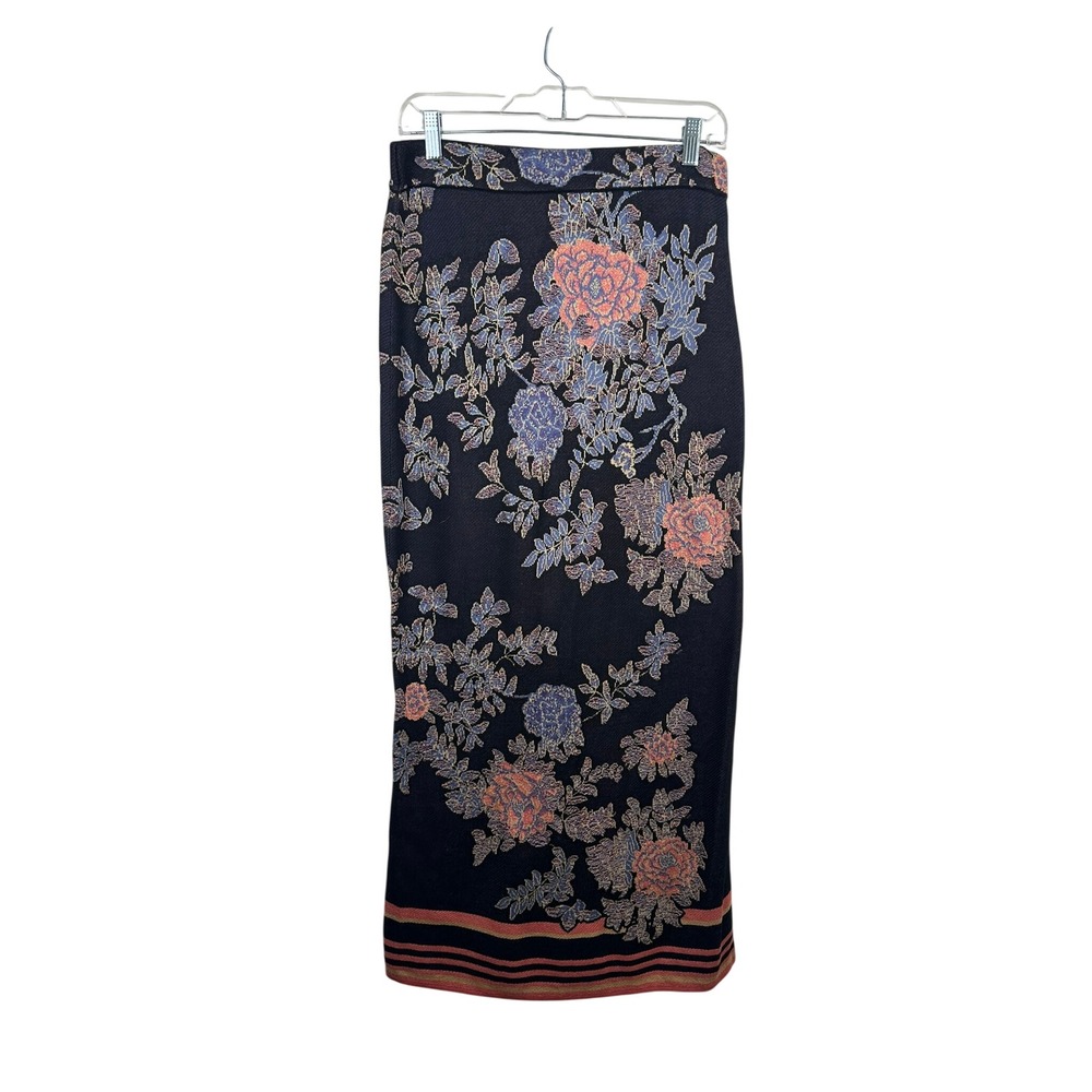 Peruvian Connection Chrysanthemum Skirt Women M Black Floral NWT Pima Cotton